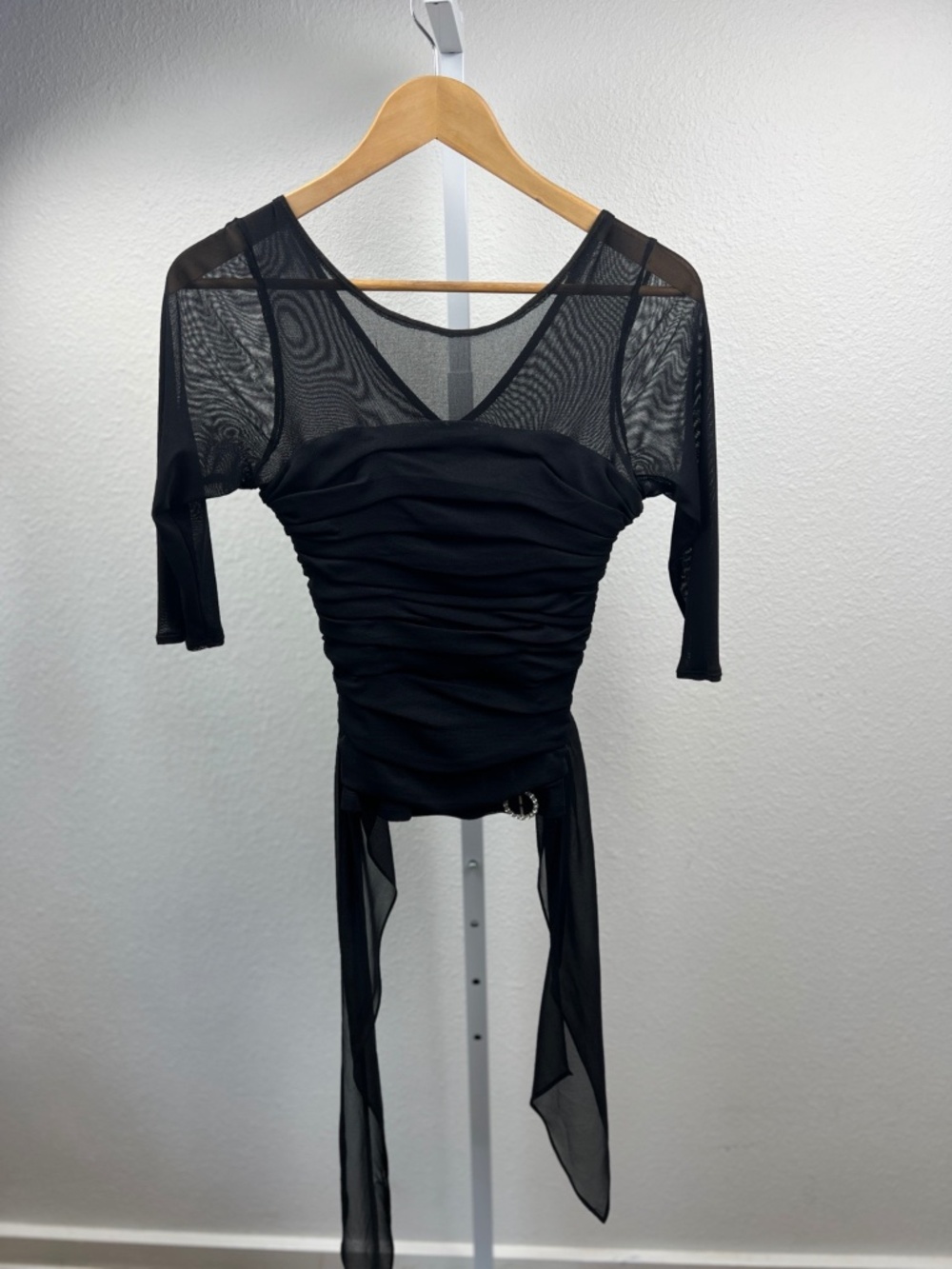 Vintage Samuel Petite Y2K Black Ruched Mesh Top